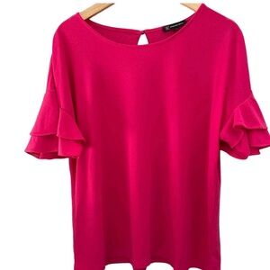 INC International Concepts Fuchsia Ruffle Sleeve Blouse